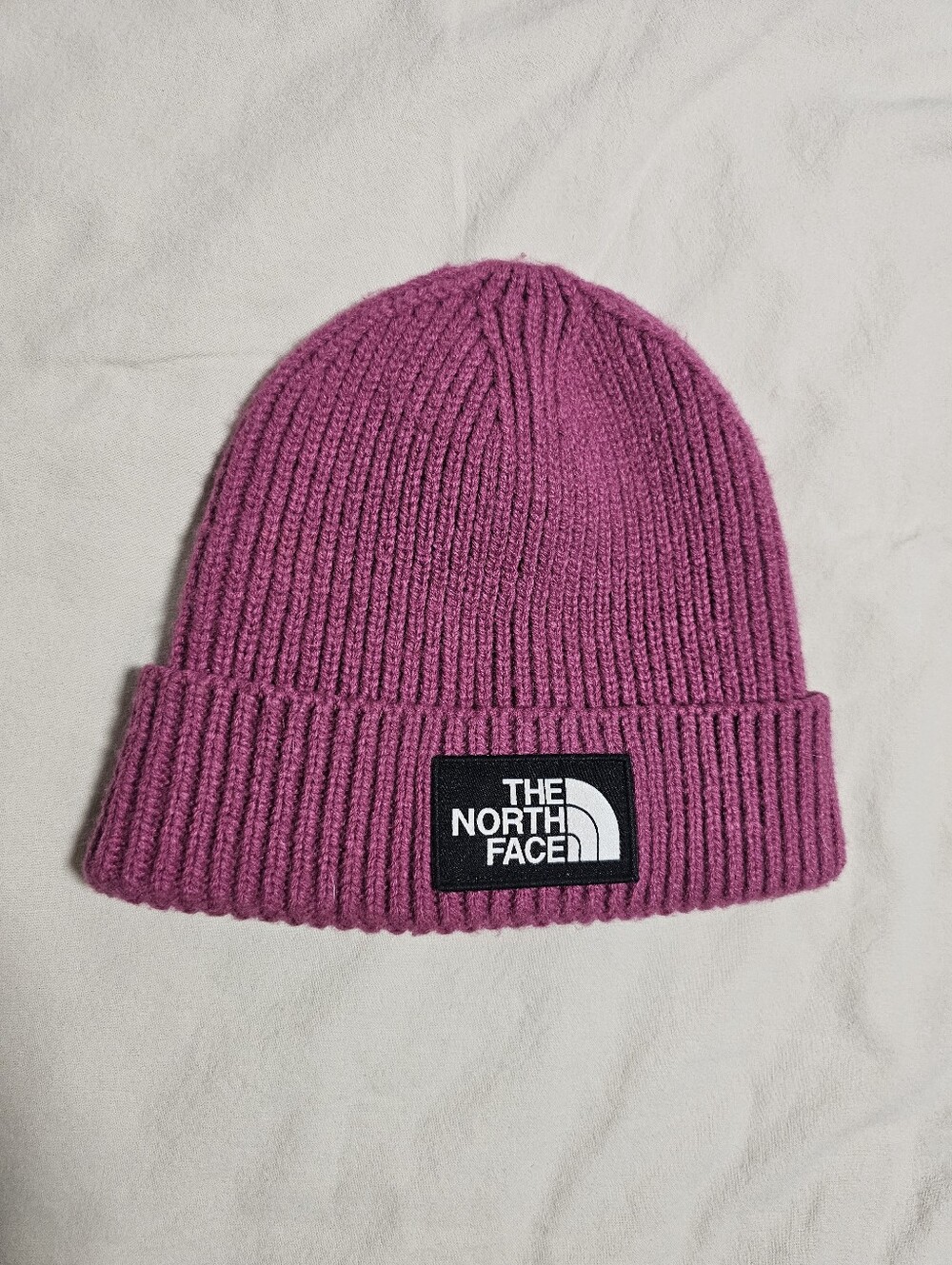 The North Face TNF Logo Box Cuffed Ribbed Beanie Hat Winter Pink